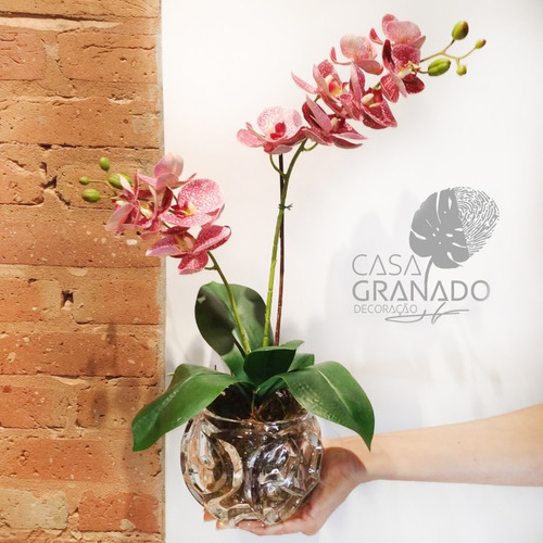 Orquídea C/ 2 Hastes Toque Real No Vaso Cristal Ecológico G | Parcelamento  sem juros