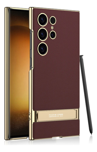 Para Samsung Galaxy S25 Ultra S24ultra Funda De Lujo Galvanizada Con Borde Dorado Soporte De Cuero Liso Accesorios De