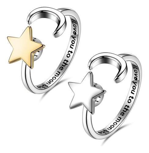 Oayao Moon Star Anxiety Ring Spinner, 2 Anillos De Luna Ajus