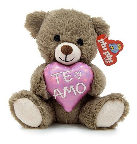 Peluche Oso Sentado Con Corazon Brilloso Te Amo 20 Cm