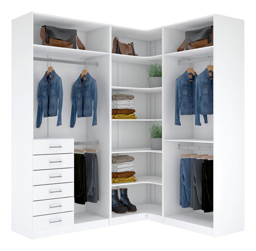 Kit Closet Em L Cabideiro Gaveteiro Prateleira A 2,35 M403.b Cor Branco