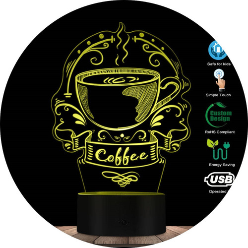 Lampara Led Acrílico Tasa De Café Coffe Latte Capuchino Logo