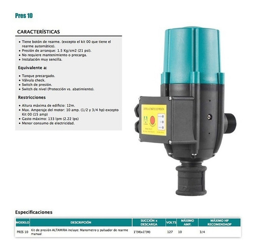 Imagen 4 de 5 de Presurizador Altamira Control Automático De Presion Pres 10