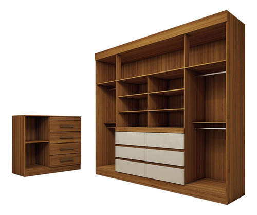 Guarda-roupa Casal Honey 4 Portas Cinamomo/off White - Pm Cor Bege