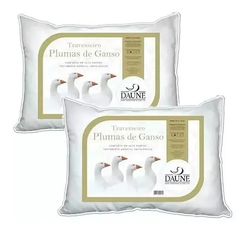 Kit 2 Travesseiros Daune 100% Pluma De Ganso 50x70cm | Frete grátis
