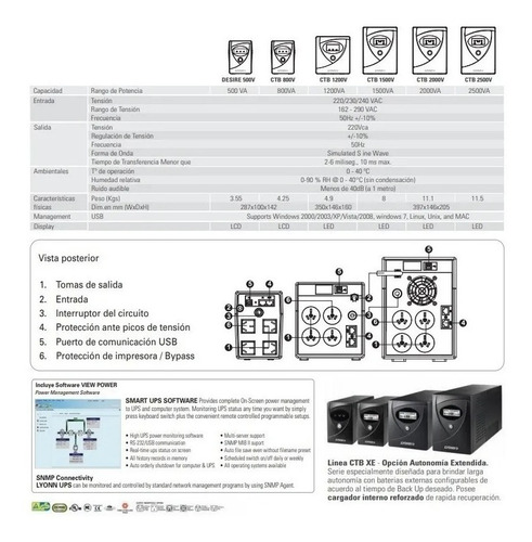 Imagen 3 de 5 de Ups + Estabilizador Lyonn Ctb 1200ap 1200v Display Lcd