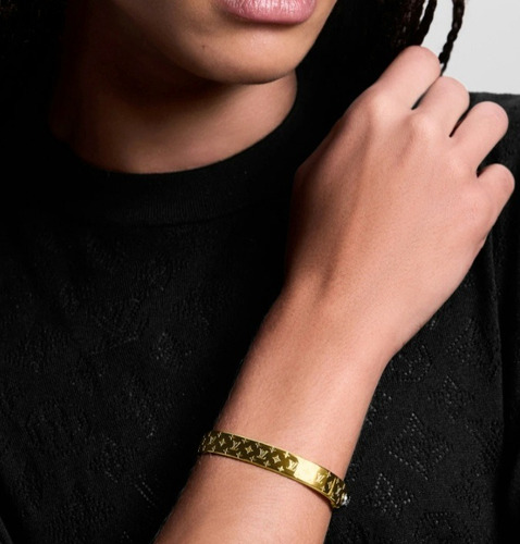 Pulsera Esclava Lv Enchapada En Oro 18k Dorado 6 Cm 17 Cm