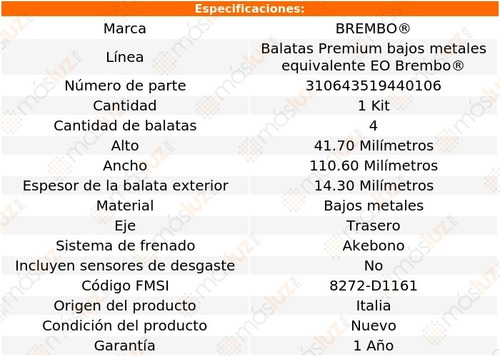 Balatas Bajos Metales Tra Lincoln Mkz 07 Brembo
