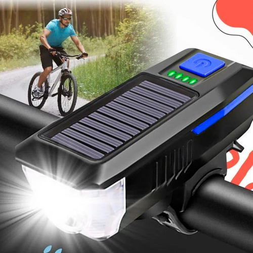 Lanterna De Bike Led T6 Com Carregamento Solar E Usb
