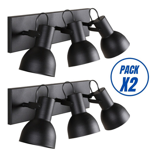 Imagen 2 de 10 de Pack X2 Lampara Aplique Spot Tres Luces Apto Led