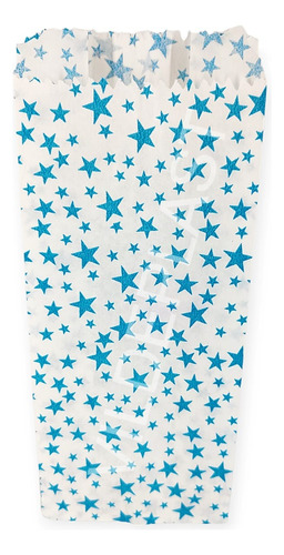 100 Bolsa Papel Estraza Blanco#2 Decoración Estrellas Azules