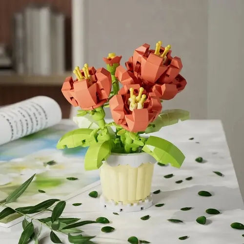 Set De 2 Flores Para Armar En Bloques - Decoración Elegante