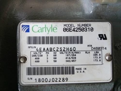 Imagen 1 de 6 de Compresor 20 Ton 220 Volt Carlyle Remanofacturado !!!