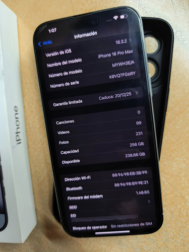 Celular iPhone 16 Pro Max A3295 White Titanium 256gb (Usado)