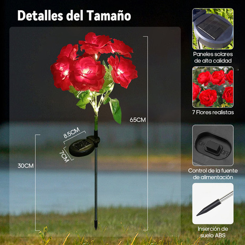 2 Luces Solares De Rosas Flores Para Decoración Jardín Exterior rojo lamparas solares jardin lampara led solar