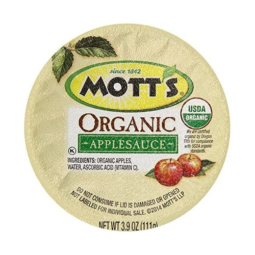 Salsa Orgánica Sin Azúcar Añadido Manzana Mott, 3,9 Onza, 36