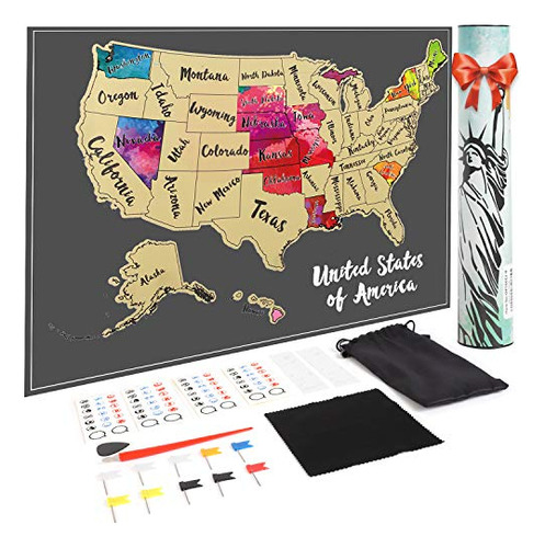 Scratch Off Usa Map Poster, 12x17 Inches United States ...