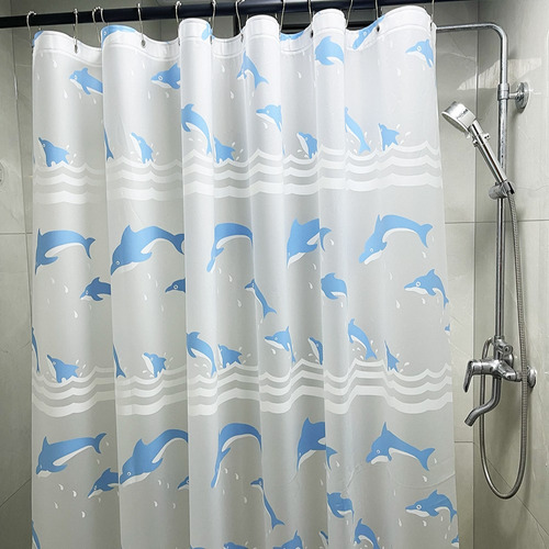 Cortina Para Baño Impermeable Con Ganchos, Antimoho 1.8x1.8m Color Sky Blue Lisa