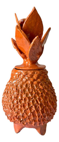 Piña Decorativa Barro Vidriado Artesanía Mexicana - Naranja