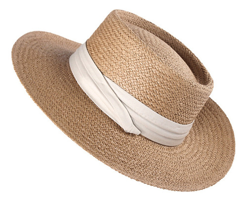 Sombrero Tejido Con Bandas De Paja Para Vacaciones, Sombrero