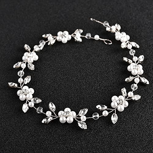 Flor Chica Cabeza Plata Boda Perlas Rhinestone Cabeza 9bz2v