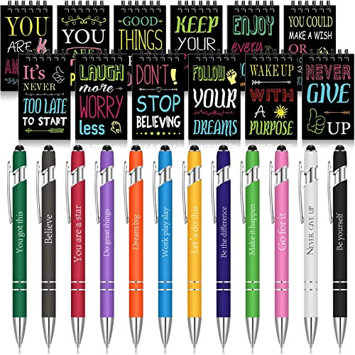24 Pcs Inspirational Gifts Set Motivational Pens Notebo...