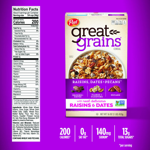Cereal De Grano Entero Con Pasas Dátiles Y Nueces 454 G