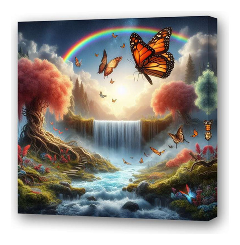 Cuadro 60x60cm Mariposa Cataratas Bosque Arboles Cielo