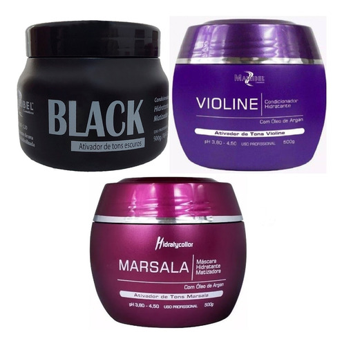 Kit Matizador Mairibel Violine + Preto + V. Marsala 500g