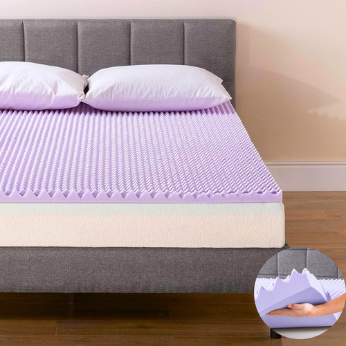 Colchoneta Memory Foam Gel 7 Zonas Sobrecolchón Individual Color Lila Diseño De La Tela Lavanda Relajante