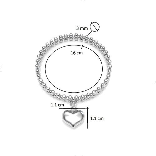 Imagen 3 de 10 de Pulsera De Plata 925 Bolitas Y Dije De Corazón Mujer Agálea