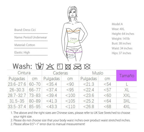 5pi Bragas Menstruales Algodón Calzon De Periodo Fisiológica