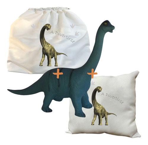 Dinosaurio Apatosaurus Dino De Goma + Bolsa + Almohadon Sub