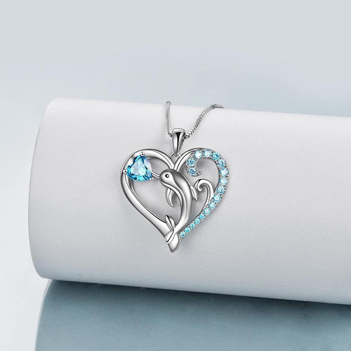 Cadenas Con Dije Dedelfin, Mxinn-001, 1pza, Delfín/corazón, Color Plata/azul