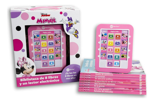 Lector Electrónico Disney Minnie Con 8 Libros De Cuentos