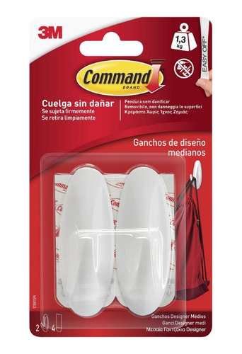 Ganchos Para Colgar Mediano Blanco 2 Unidades Command