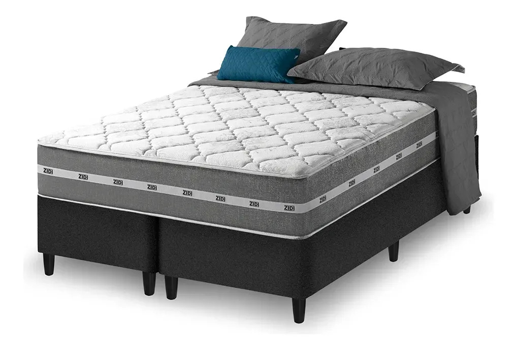 Cama Box Queen Bipartido Preto Colchão Molas Ensacadas Zidi Miami 158x198x59cm