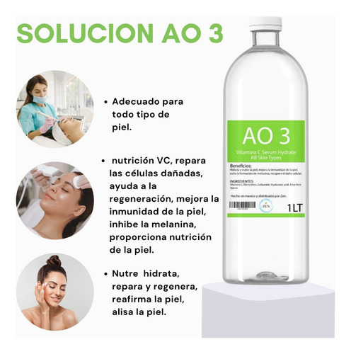 Kit3 Soluciones Hidra Facial Dermoabrasión As1 Sa2 Ao3, 1lt