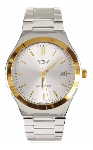 Relo Casio Mtp-1170g-7a Para Caballero Plateado/ Dorado Color Del Fondo Plateado Color De La Correa Plateado Color Del Bisel Dorado