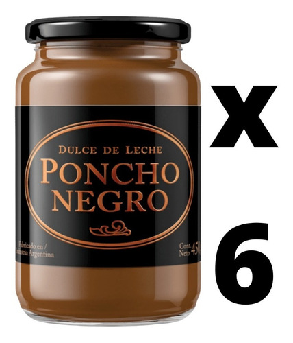 Dulce De Leche Poncho Negro 450 Gramos Frasco De Vidrio X 6