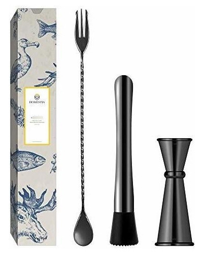 12 Black Bar Spoon With Muddler For Cocktails And 12oz ...