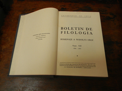Boletín De Filología Homenaje A Rodolfo Oroz Tomo Viii 1954