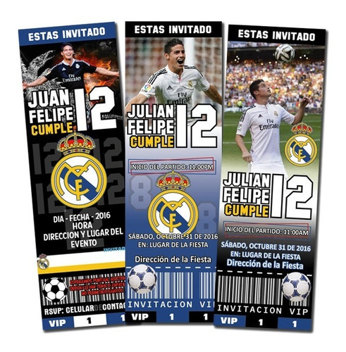 Invitaciones Impresas Cumpleaños Real Madrid James Rodríguez