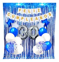 Comprar Combo Globos Cumpleaños Perlados Cristal Confeti Azul Y Blan