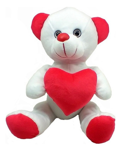 Urso Pelúcia Tatau Branco Coração 26 Cm Altura Amor Lavável