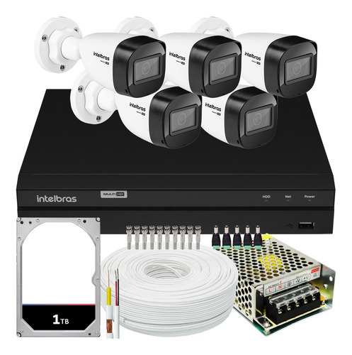 Kit Cftv Monitoramento 5 Cameras Intelbras 1130 Dvr 1208 1tb