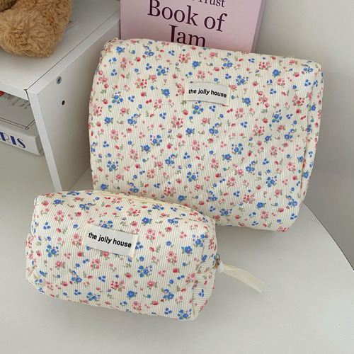 Corduroy Floral Cosmetic Bag Large Capacity Portable Storage