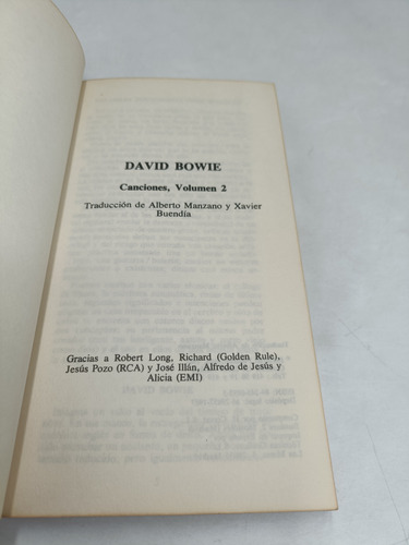 Libro David Bowie Canciones Vol. 2 (Usado)