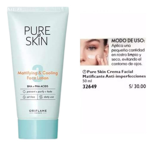 Nueva Crema Facial Matificante Anti Acné Pure Skin Oriflame 