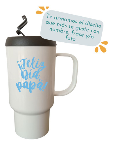 Jarro Térmico Personalizado - Regalo Souvenir Papá Padre Blanco Y Negro Día Del Padre | Papá Personalizado